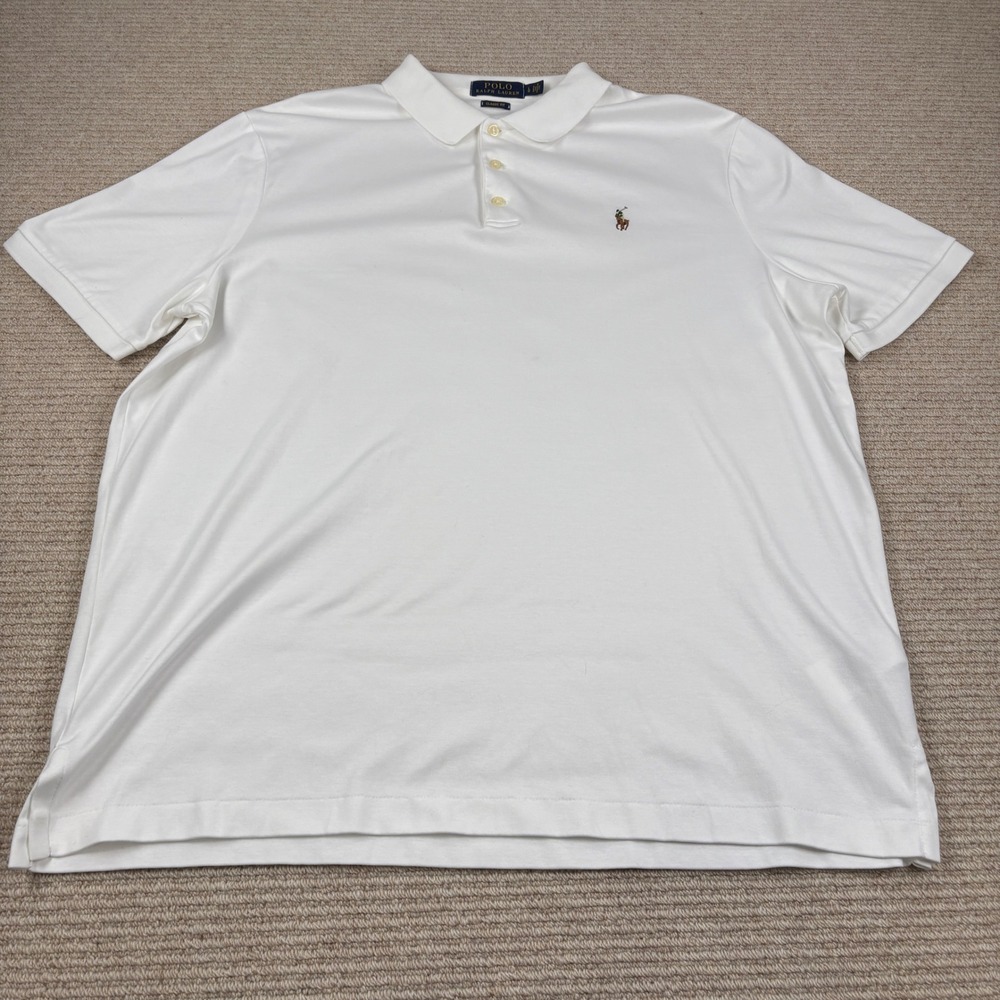 Polo Ralph Lauren Polo Shirt Mens Large White Classic Fit Flesh Pony Preppy